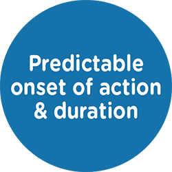 round badge with text -cat badge - Predictable onset of action and duration