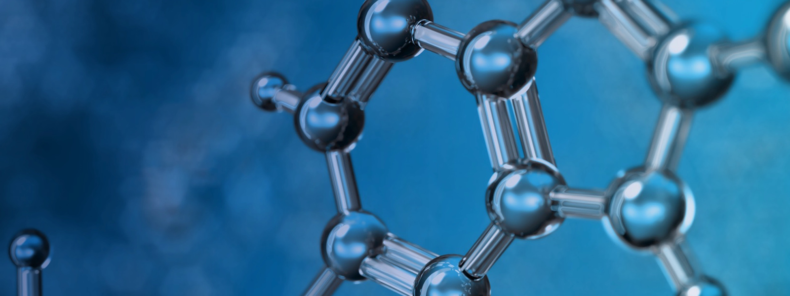 covalent bonded molecules, close up on blue background