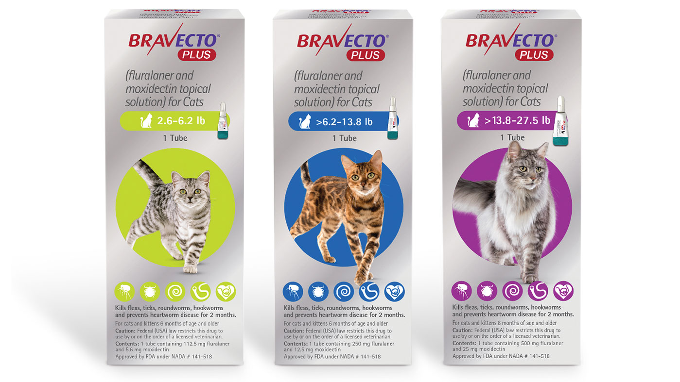 BRAVECTO PLUS (fluralaner and moxidectin topical solution) Flea, Tick, and Heartworm for Cats